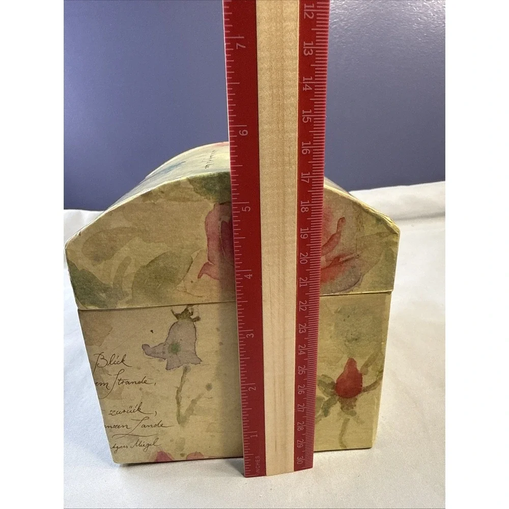 Vintage 1994 Harbert Industries Decoupage Planter Box Cachepot, Floral Script